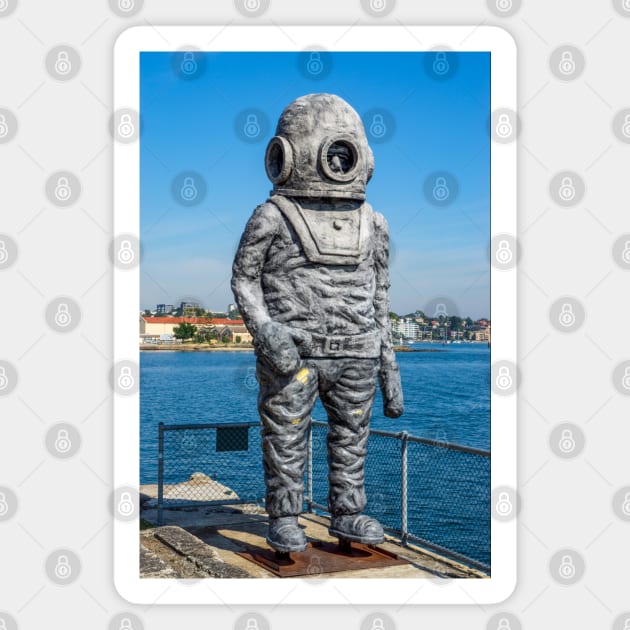 Old Deep Sea Diving Suit Statue, Cockatoo Island, Sydney, NSW, Australia Magnet by Upbeat Traveler